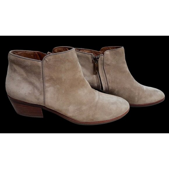 Sam Edelman Womens Sz 7.5 Faux Suede Western Cowgirl Ankle Bootie Side Zip Taupe - Picture 1 of 13